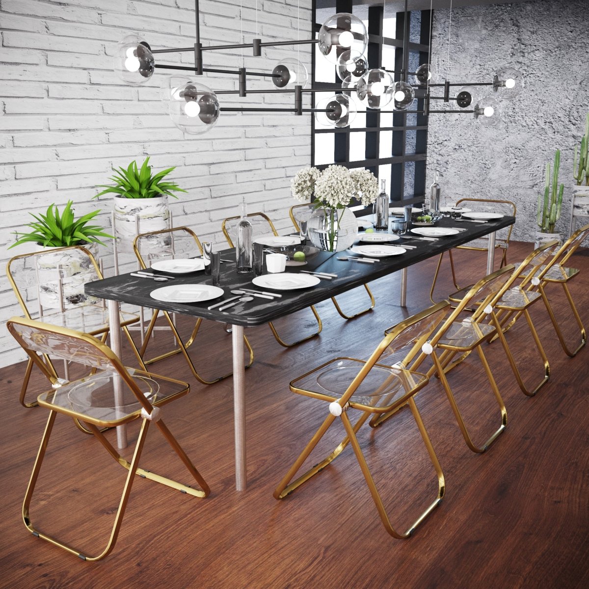 Lawrence Acrylic Folding Chair With Metal Frame Gold Transparent Black Folding Chair Leisuremod