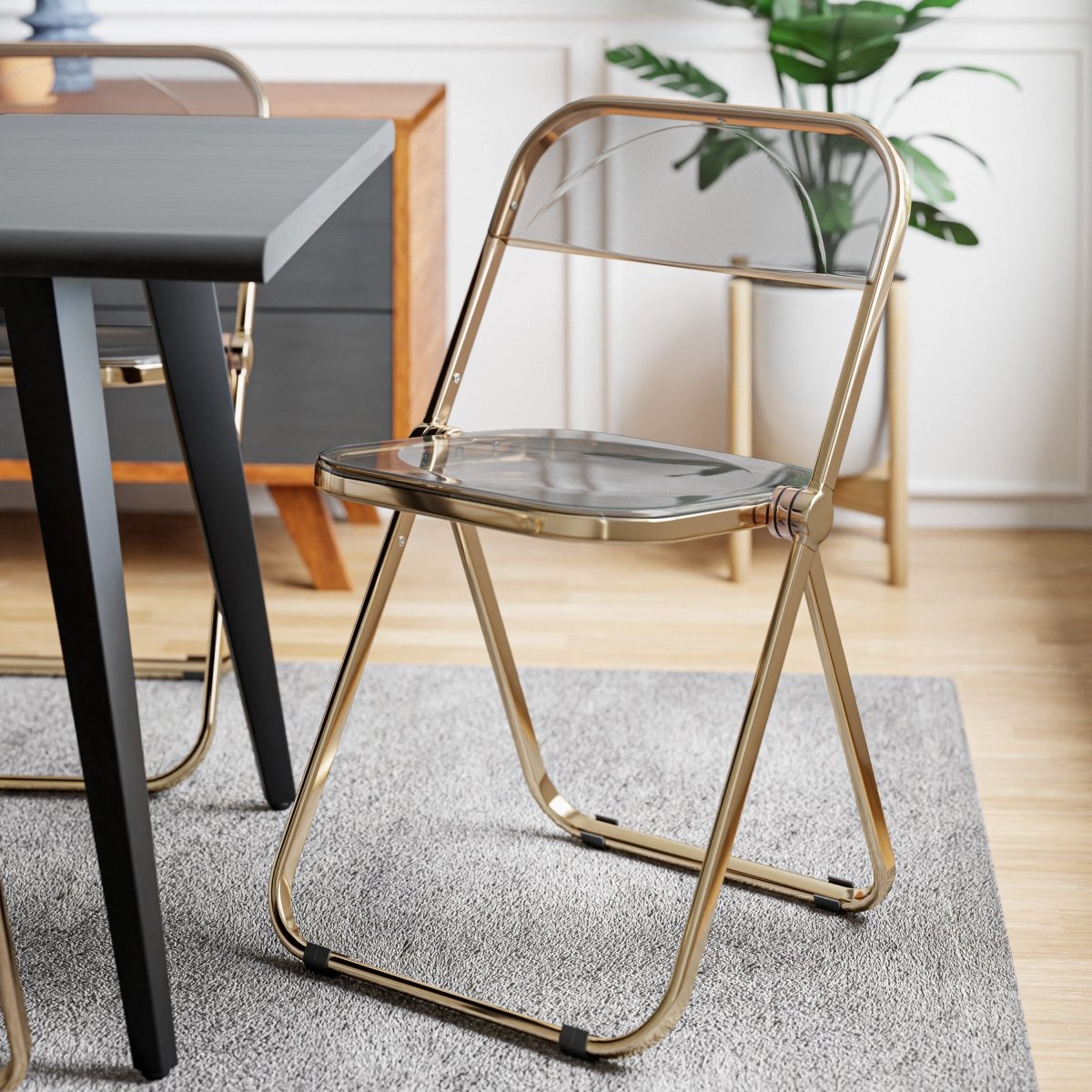 Lawrence Acrylic Folding Chair With Metal Frame Gold Transparent Black Folding Chair Leisuremod