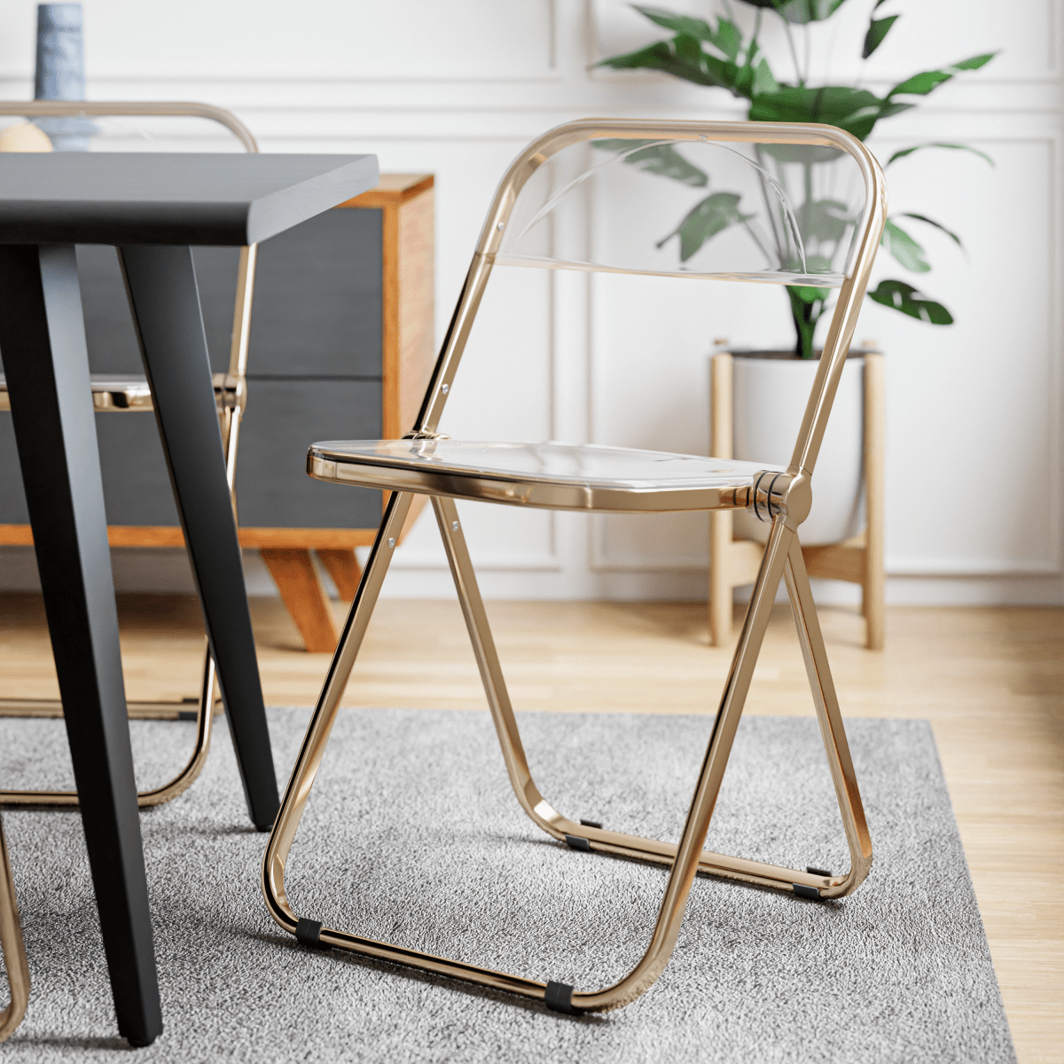 Lawrence Acrylic Folding Chair With Metal Frame Gold Clear Folding Chair Leisuremod