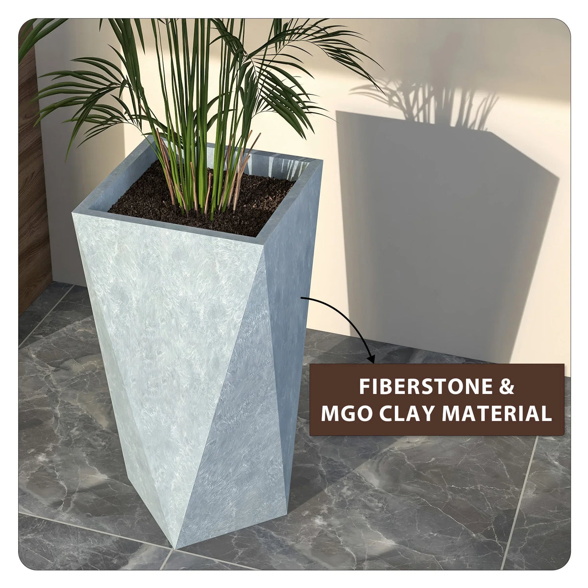 Aloe Tapered Square Fiberstone And MGO Clay Planter For Indoor And Outdoor - Elax Furniture