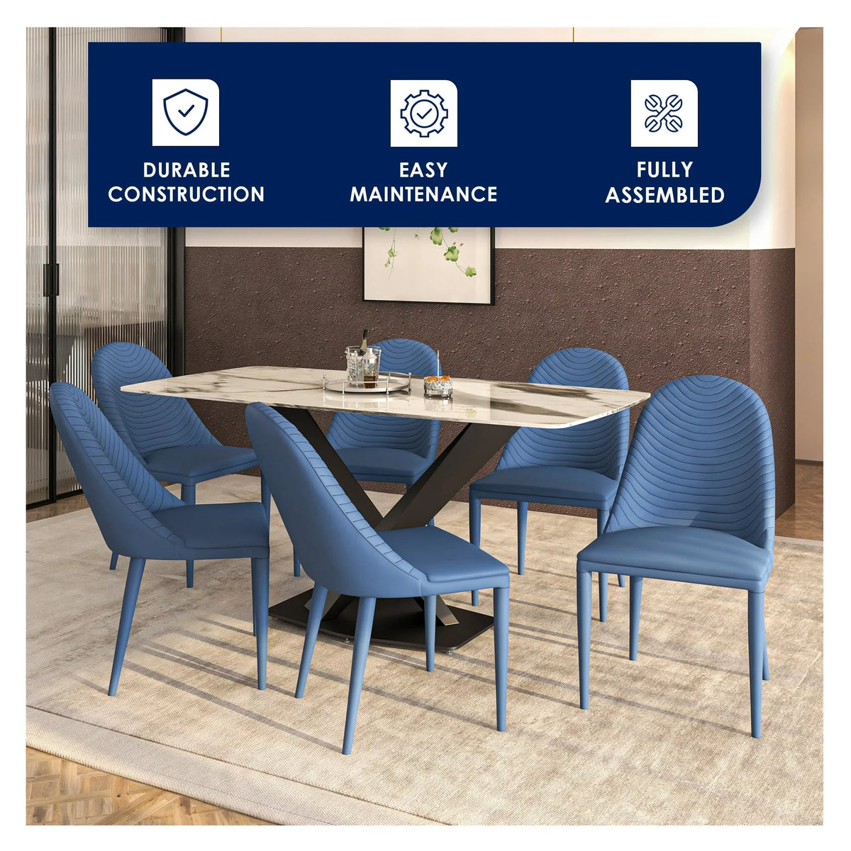 Seville Dining Chair Upholstered in Leather with Metal Legs Covered in Leather - Elax Furniture