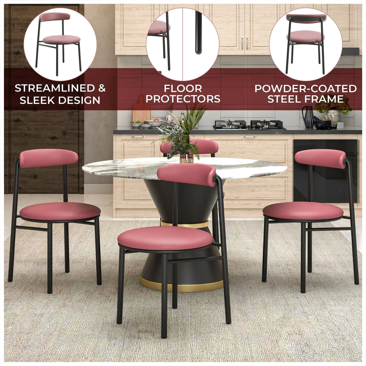 Lume Modern Dining Chair Upholstered in Polyester with Metal Legs - Elax Furniture