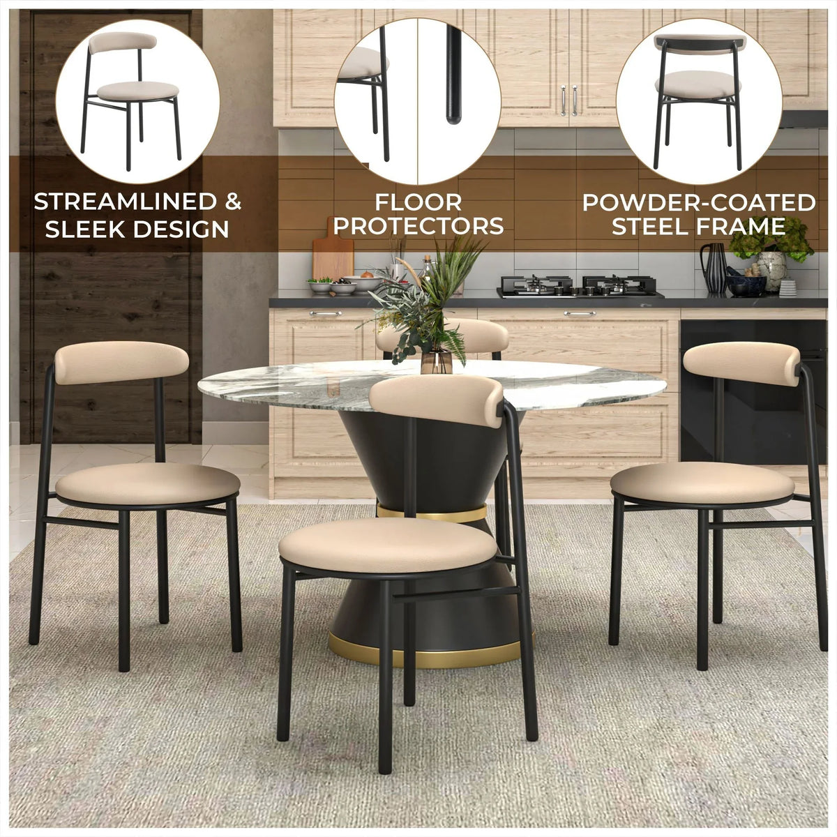 Lume Modern Dining Chair Upholstered in Polyester with Metal Legs - Elax Furniture