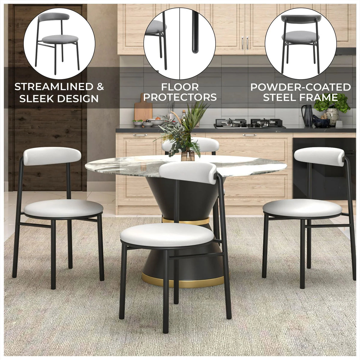 Lume Modern Dining Chair Upholstered in Polyester with Metal Legs - Elax Furniture
