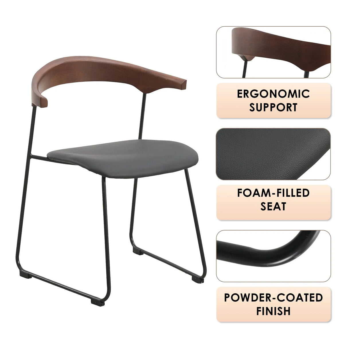 Lyra Leather Dining Chair with a Beech Wood Curved Back and Iron Legs - Elax Furniture