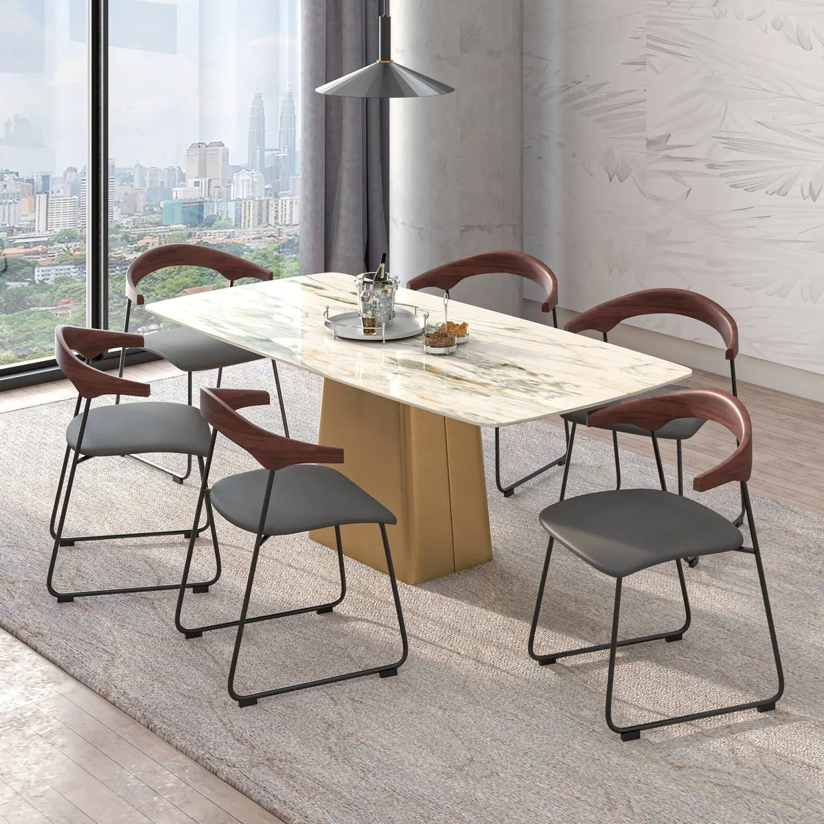 Lyra Leather Dining Chair with a Beech Wood Curved Back and Iron Legs - Elax Furniture