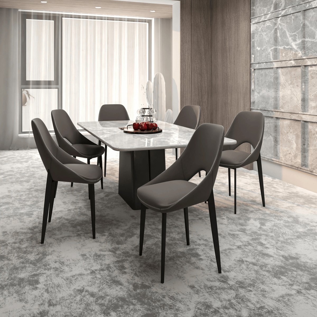 Amalfi Upholstered Dining Chair with a Curved Open Back Design in Black Iron Grey CHAIR Leisuremod