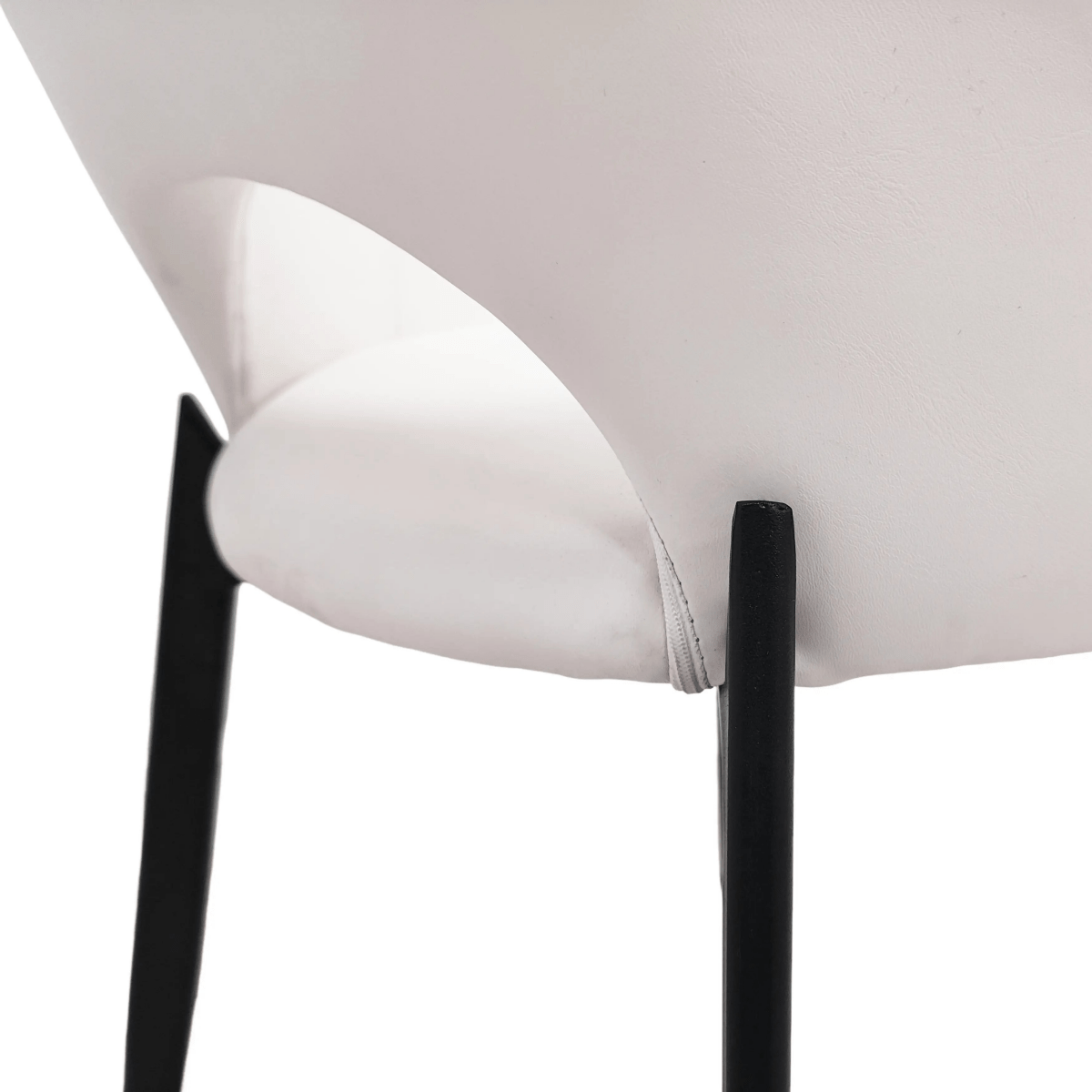Amalfi Upholstered Dining Chair with a Curved Open Back Design in Black Iron Coconut white CHAIR Leisuremod