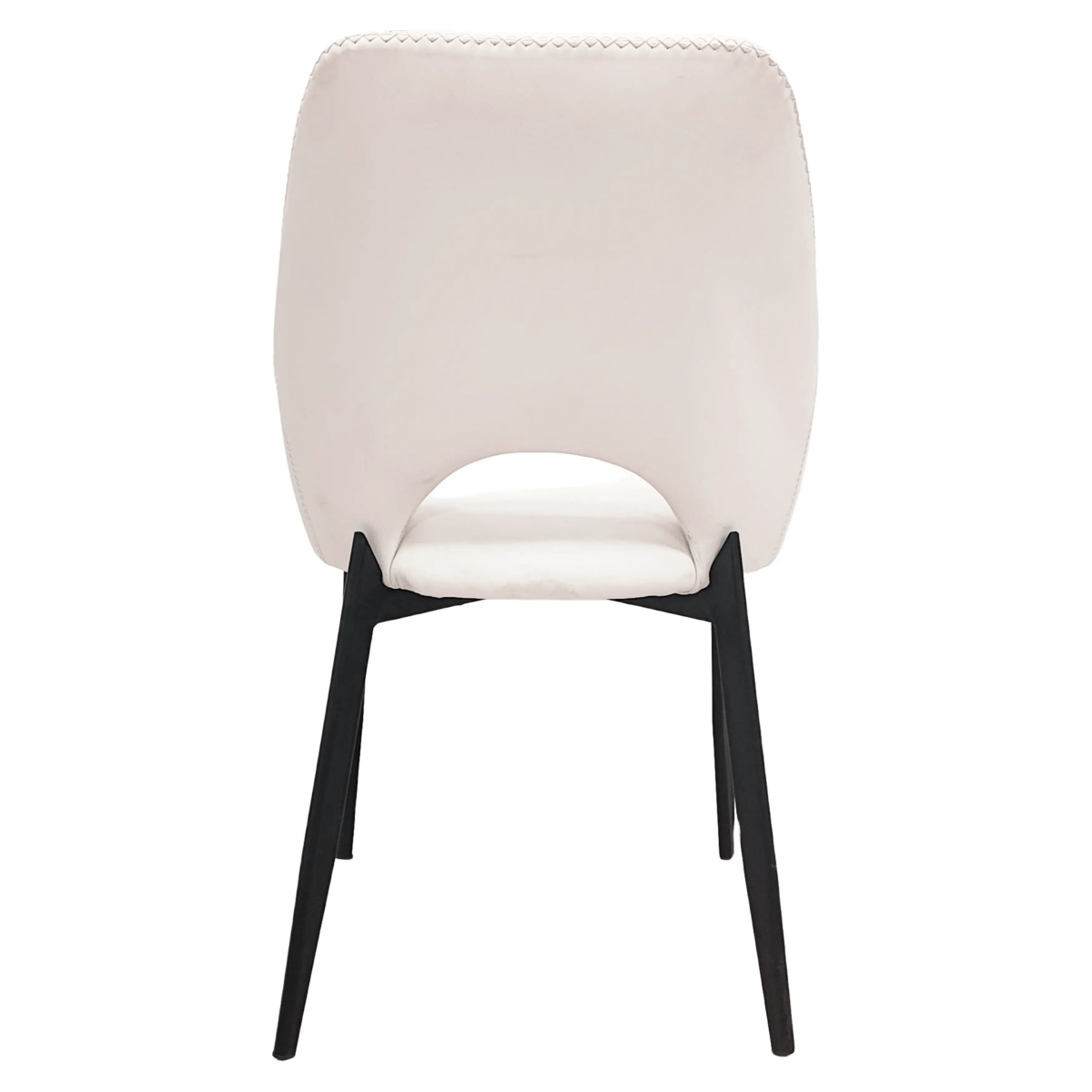 Amalfi Upholstered Dining Chair with a Curved Open Back Design in Black Iron Coconut white CHAIR Leisuremod