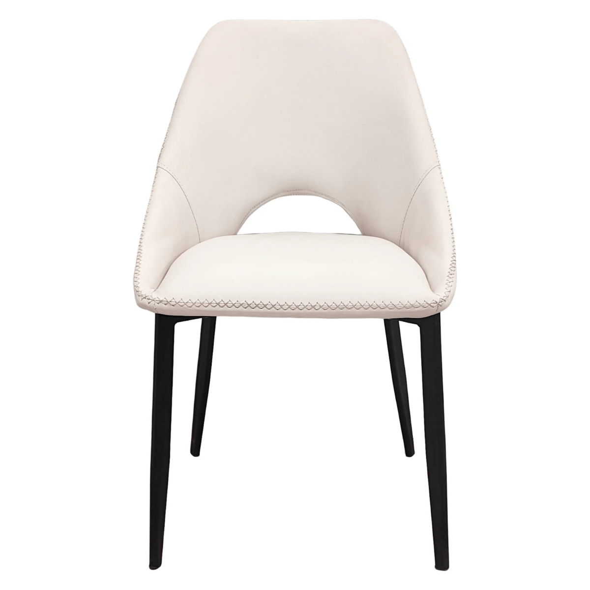 Amalfi Upholstered Dining Chair with a Curved Open Back Design in Black Iron Coconut white CHAIR Leisuremod