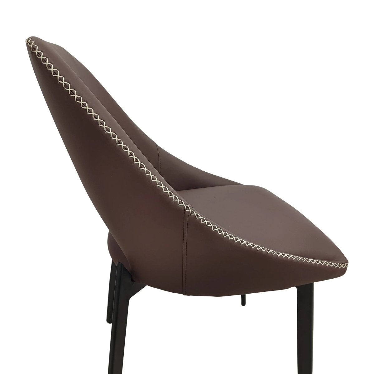 Amalfi Upholstered Dining Chair with a Curved Open Back Design in Black Iron Plum Purple CHAIR Leisuremod