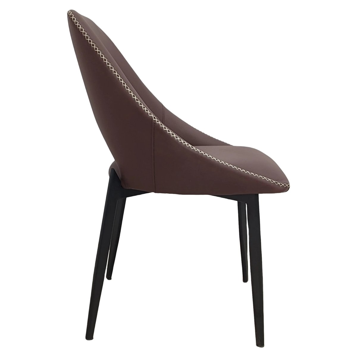 Amalfi Upholstered Dining Chair with a Curved Open Back Design in Black Iron Plum Purple CHAIR Leisuremod