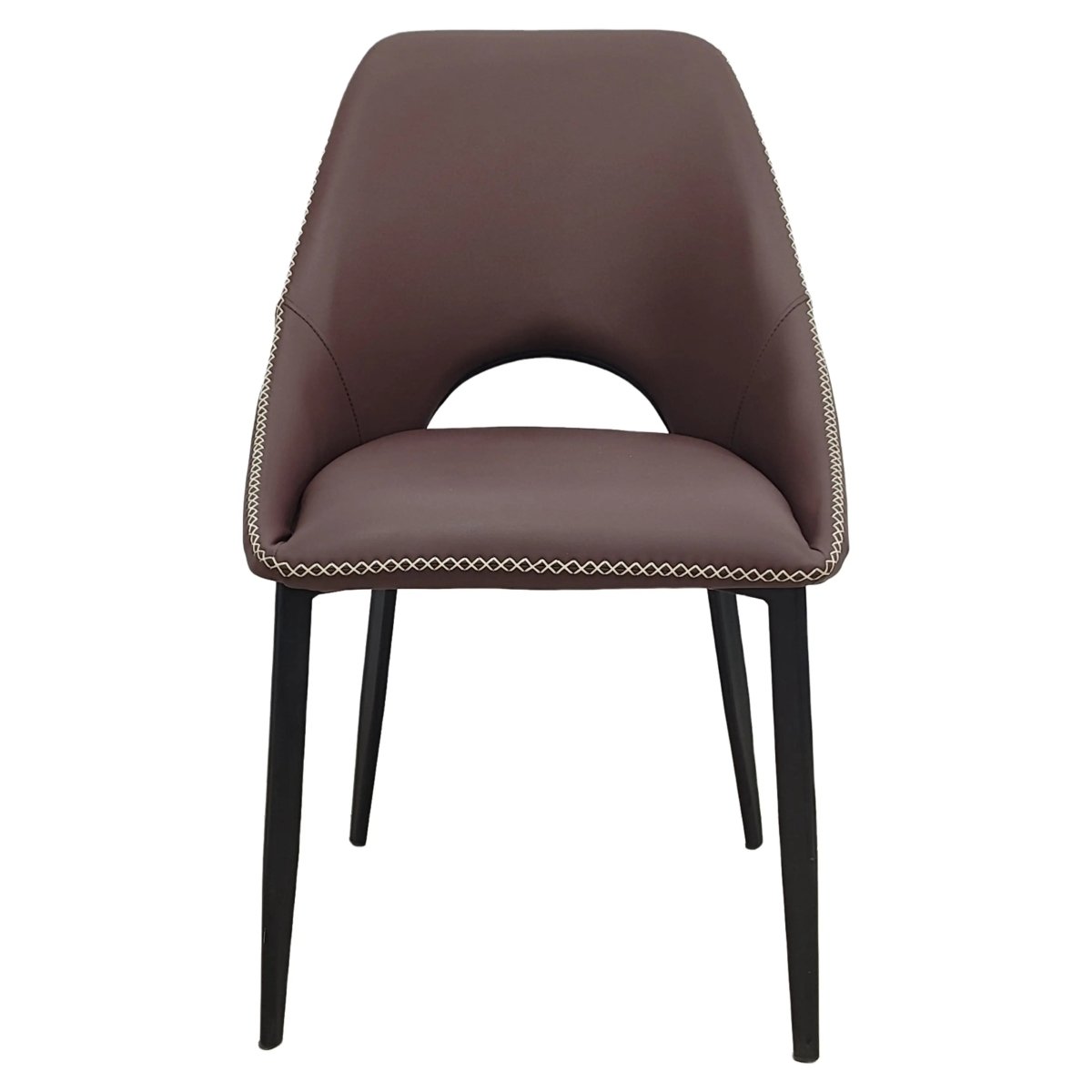 Amalfi Upholstered Dining Chair with a Curved Open Back Design in Black Iron Plum Purple CHAIR Leisuremod