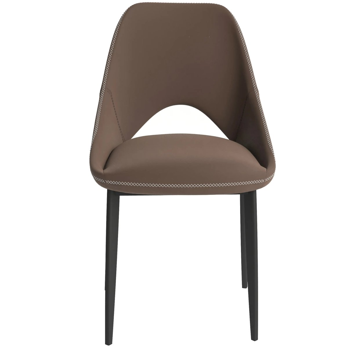 Amalfi Upholstered Dining Chair with a Curved Open Back Design in Black Iron Light Brown CHAIR Leisuremod