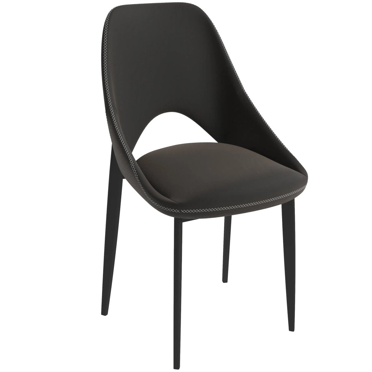 Amalfi Upholstered Dining Chair with a Curved Open Back Design in Black Iron Charcoal CHAIR Leisuremod