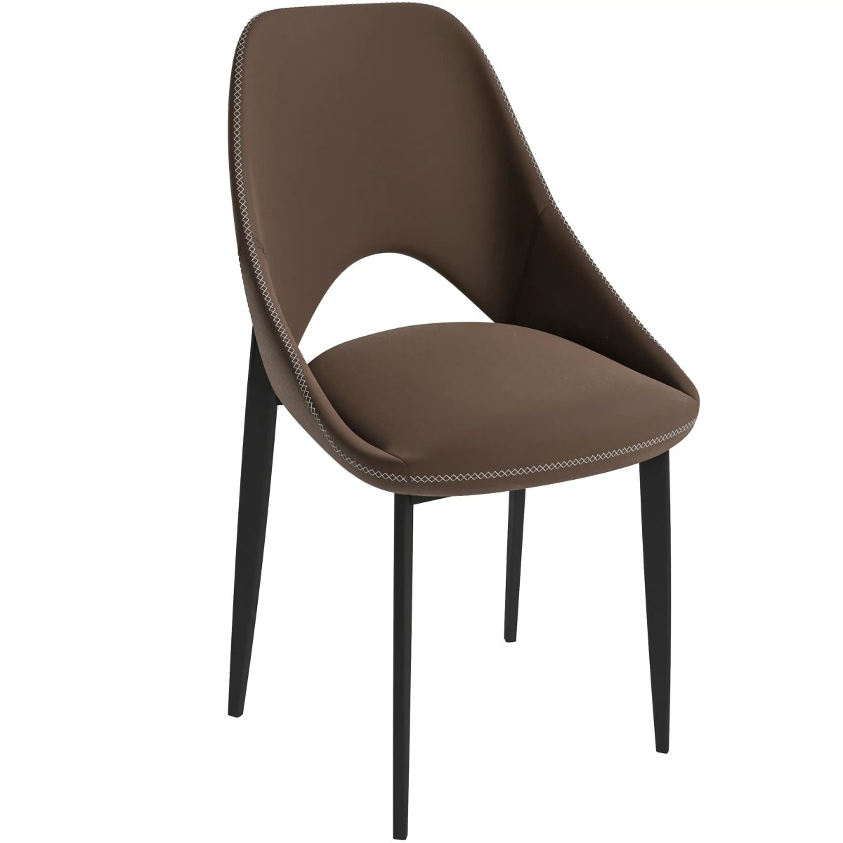 Amalfi Upholstered Dining Chair with a Curved Open Back Design in Black Iron Light Brown CHAIR Leisuremod