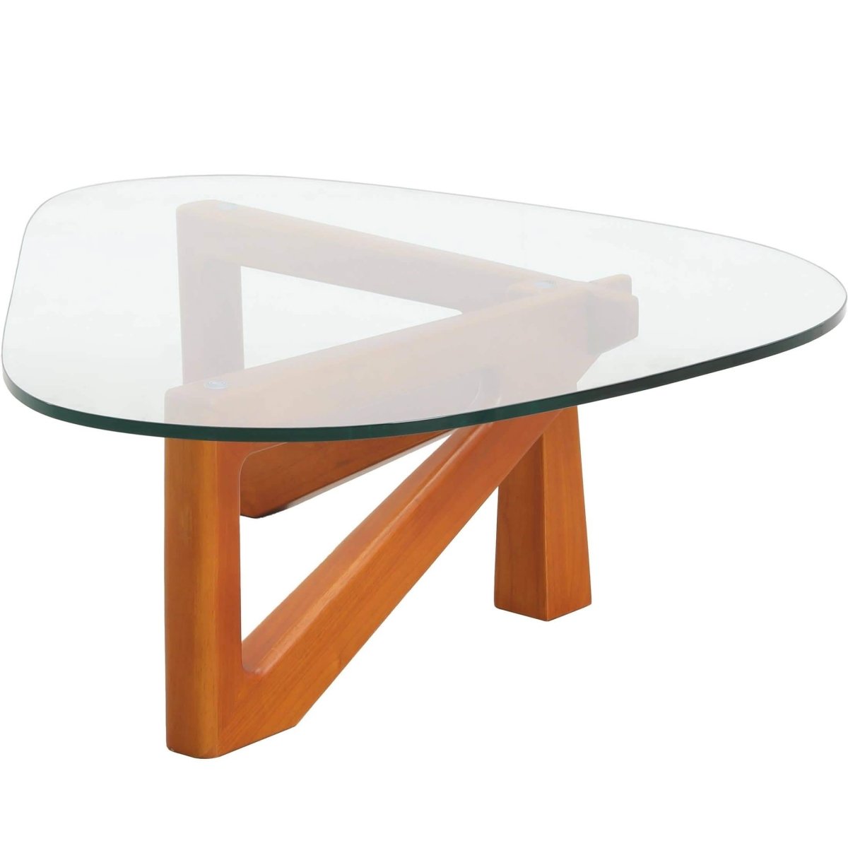 Imperial Triangular Coffee Table with a Glass Tabletop and Wood Base Light Walnut Coffee Table Leisuremod