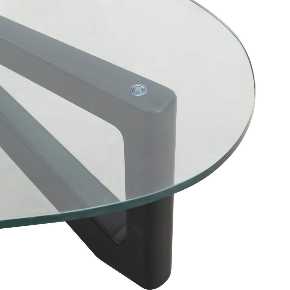 Imperial Triangular Coffee Table with a Glass Tabletop and Wood Base Black Coffee Table Leisuremod