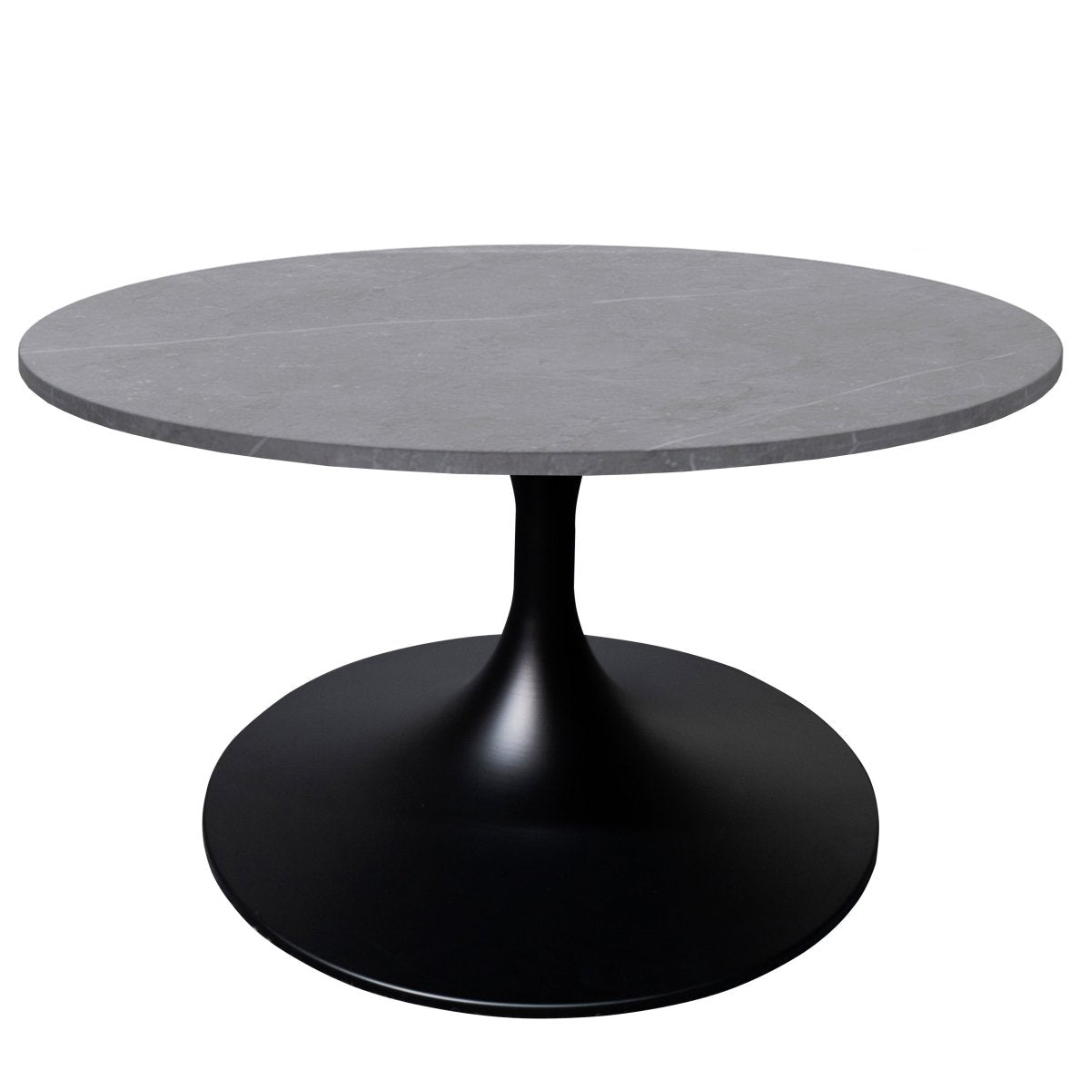 Verve Round Coffee Table with MDF/Resin/Sintered Stone Tabletop and Black Stainless Steel Base Sintered Stone 27 Inches Wide Grey Coffee Table Leisuremod