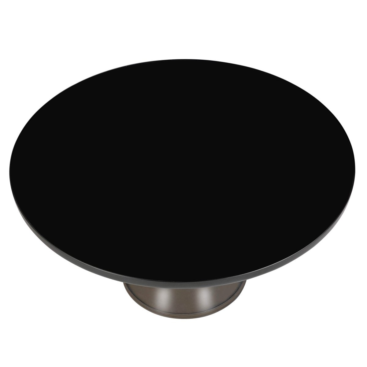 Tully 30-Inch Round Glass/Stone Coffee Table with Iron Rim Frame and Glass Base Glass Black Grey Black Glass Coffee Table Leisuremod