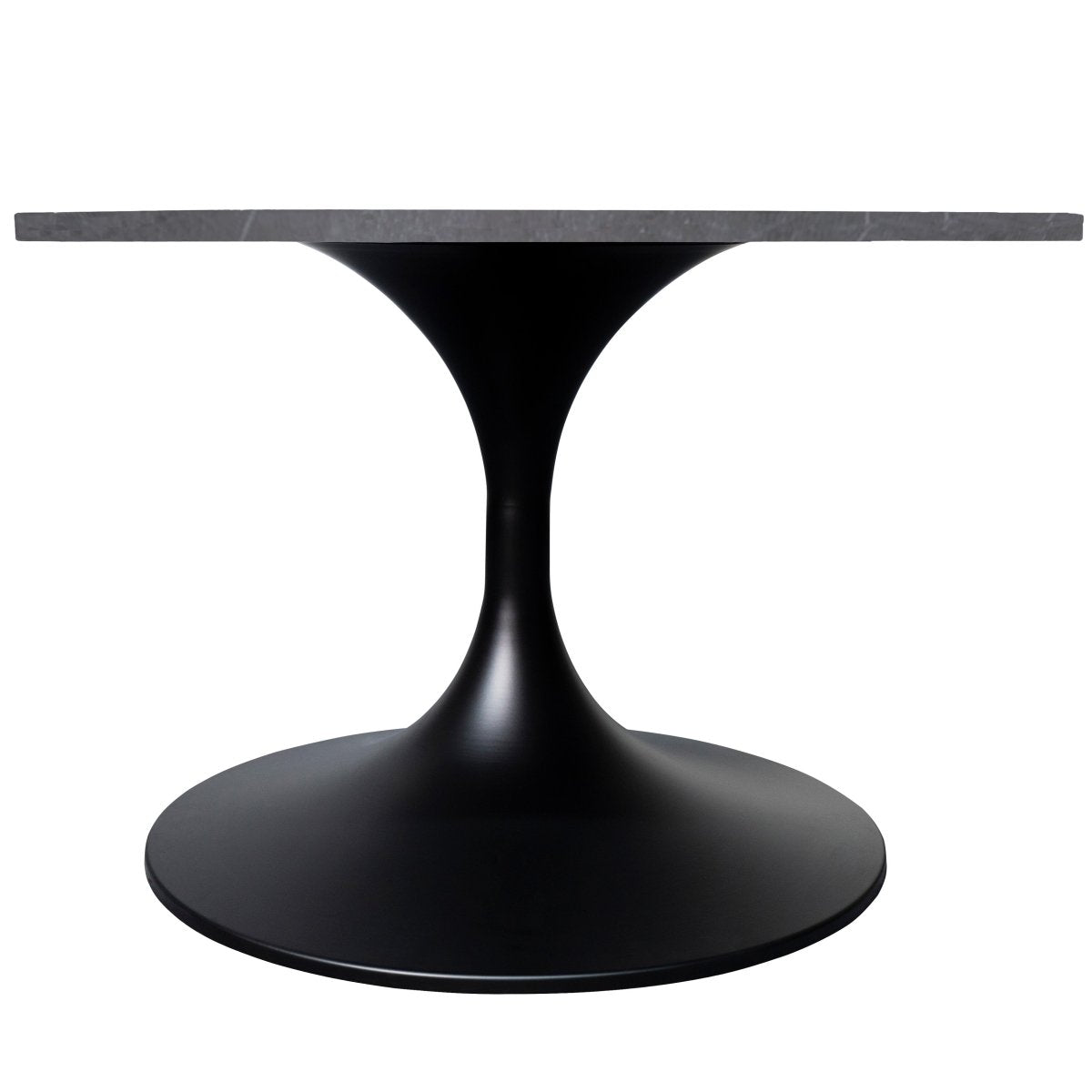 Verve Round Coffee Table with MDF/Resin/Sintered Stone Tabletop and Black Stainless Steel Base Sintered Stone 27 Inches Wide Grey Coffee Table Leisuremod