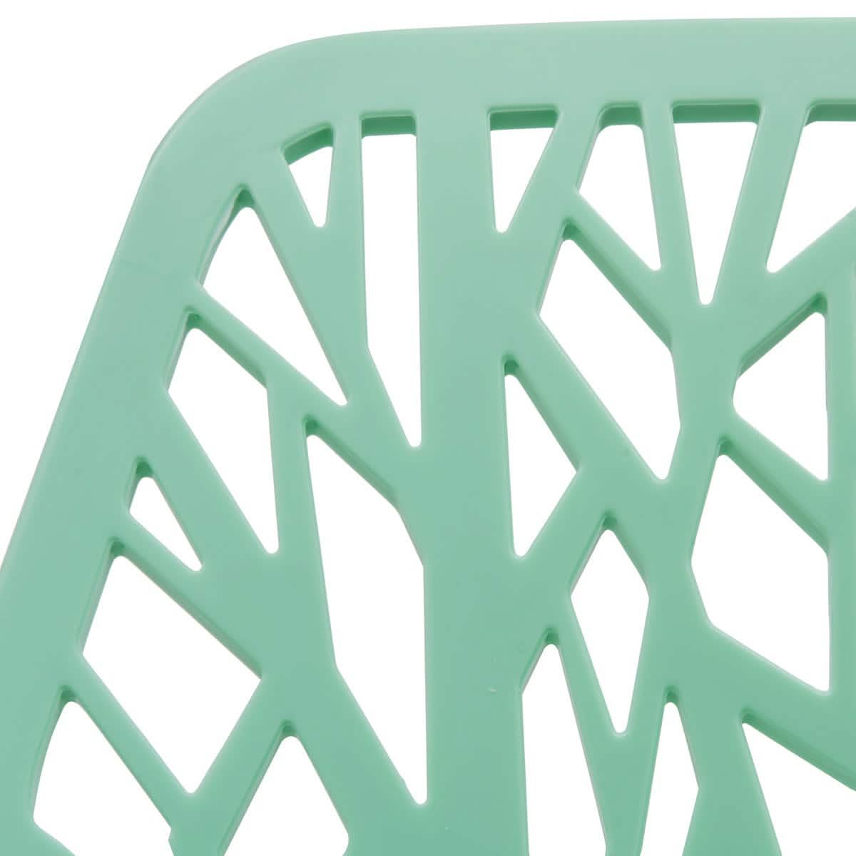 Asbury Polypropylene Dining Side Chair with Forest Cut-Out Design in Chrome Mint Dining Chair Leisuremod