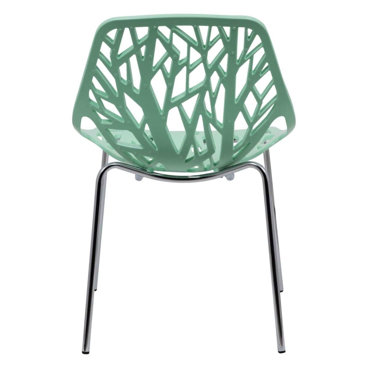 Asbury Polypropylene Dining Side Chair with Forest Cut-Out Design in Chrome Mint Dining Chair Leisuremod