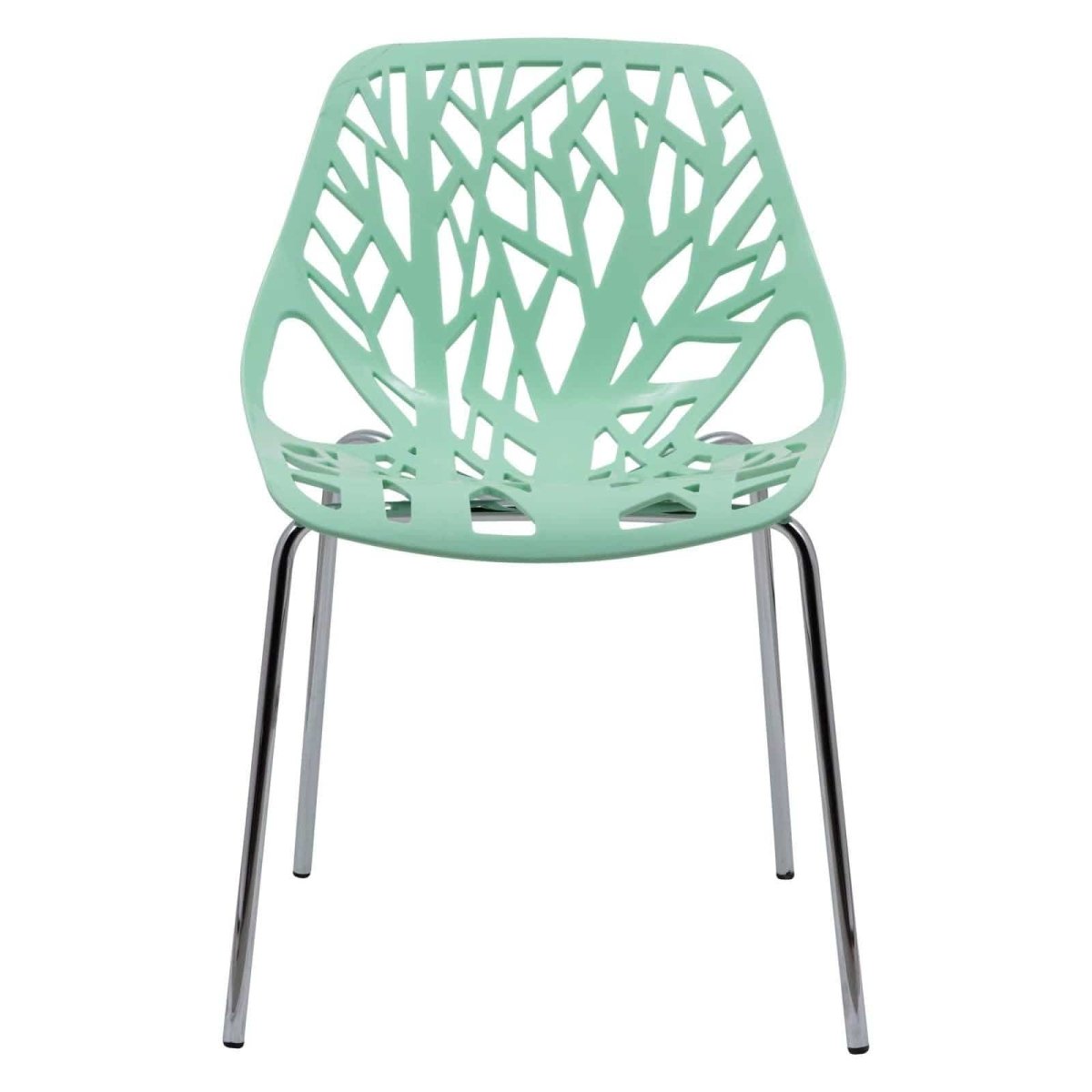 Asbury Polypropylene Dining Side Chair with Forest Cut-Out Design in Chrome Mint Dining Chair Leisuremod