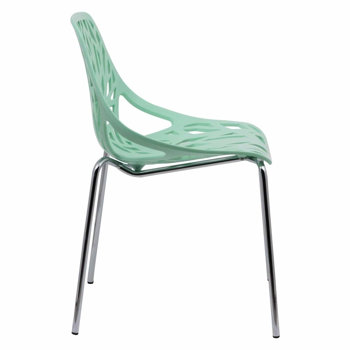 Asbury Polypropylene Dining Side Chair with Forest Cut-Out Design in Chrome Mint Dining Chair Leisuremod