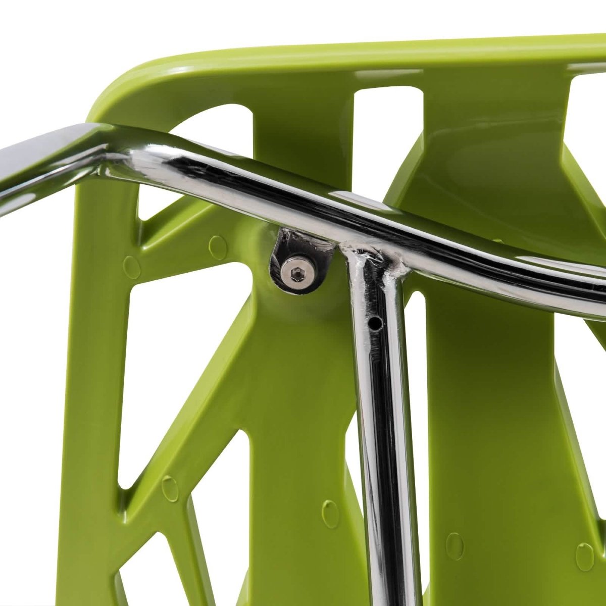 Asbury Polypropylene Dining Side Chair with Forest Cut-Out Design in Chrome Green Dining Chair Leisuremod