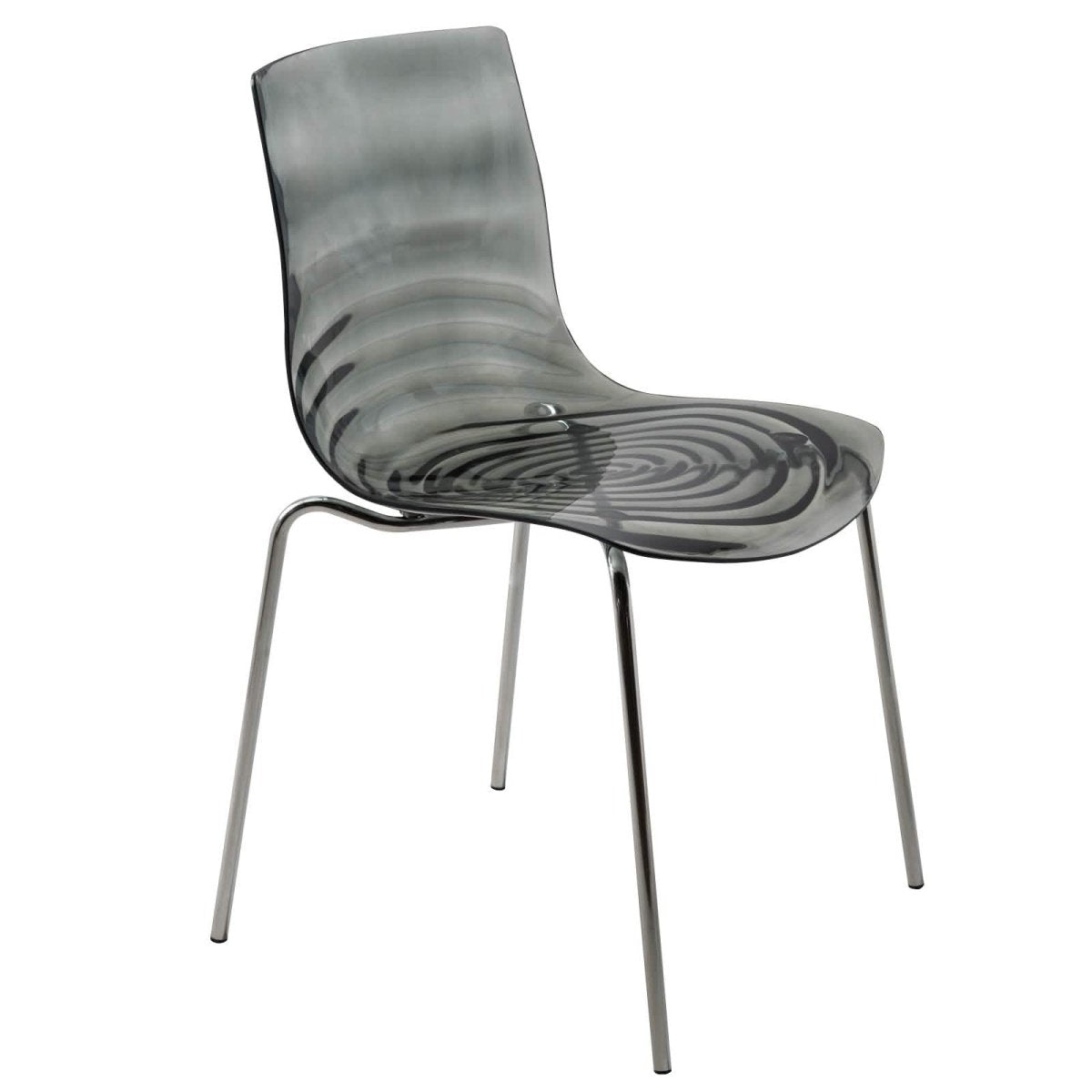 Astor Dining Chair Modern ABS Plastic Side Chair with Stainless-Steel Legs Transparent Black Chrome Dining Chair Leisuremod