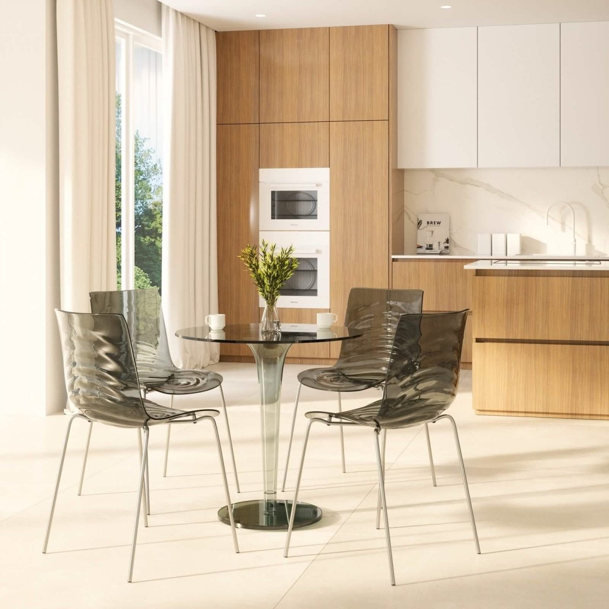 Astor Dining Chair Modern ABS Plastic Side Chair with Stainless-Steel Legs Transparent Black Chrome Dining Chair Leisuremod