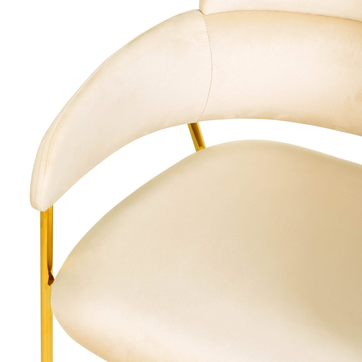 Axis Upholstered Dining Chair with Curved Open-Back and Arms and Black/Gold Stainless Steel Legs Gold Velvet Beige Dining Chair Leisuremod