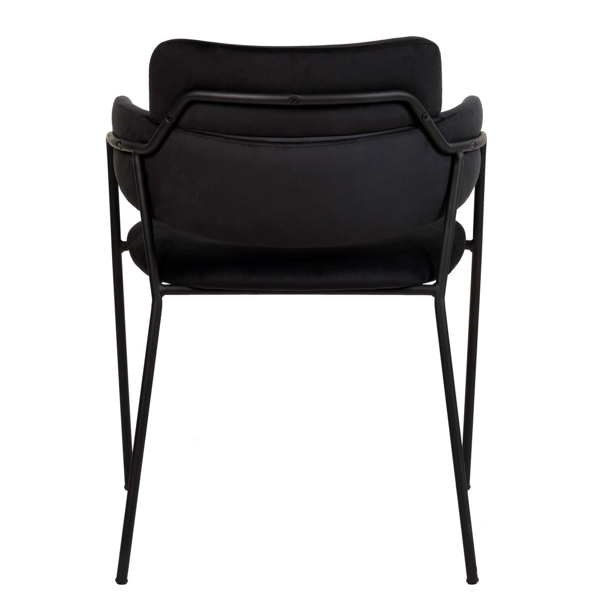 Axis Upholstered Dining Chair with Curved Open-Back and Arms and Black/Gold Stainless Steel Legs Black Velvet Black Dining Chair Leisuremod