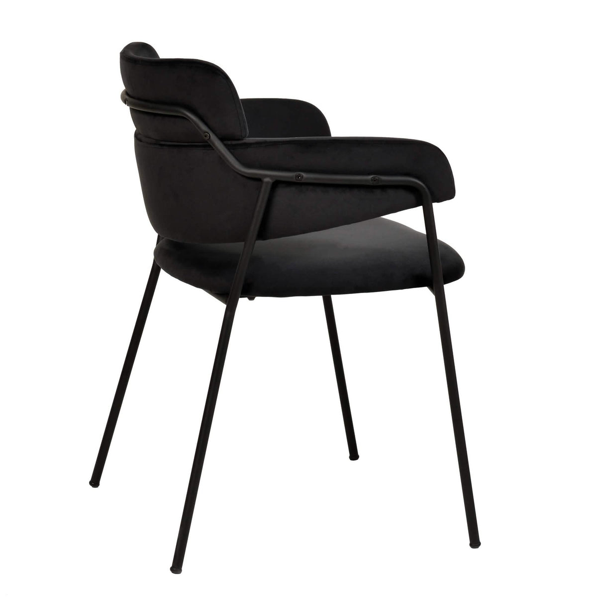 Axis Upholstered Dining Chair with Curved Open-Back and Arms and Black/Gold Stainless Steel Legs Black Velvet Black Dining Chair Leisuremod