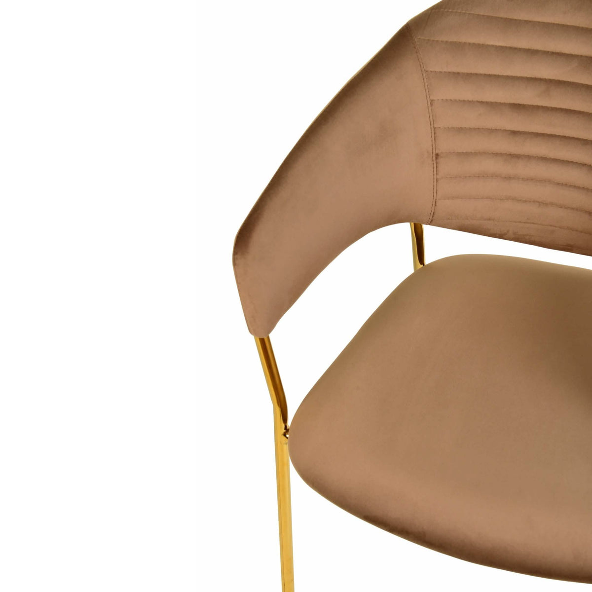 Bella Dining Chair Upholsted in Leather or Velvet in Gold Stainless Steel Brown Velvet Dining Chair Leisuremod