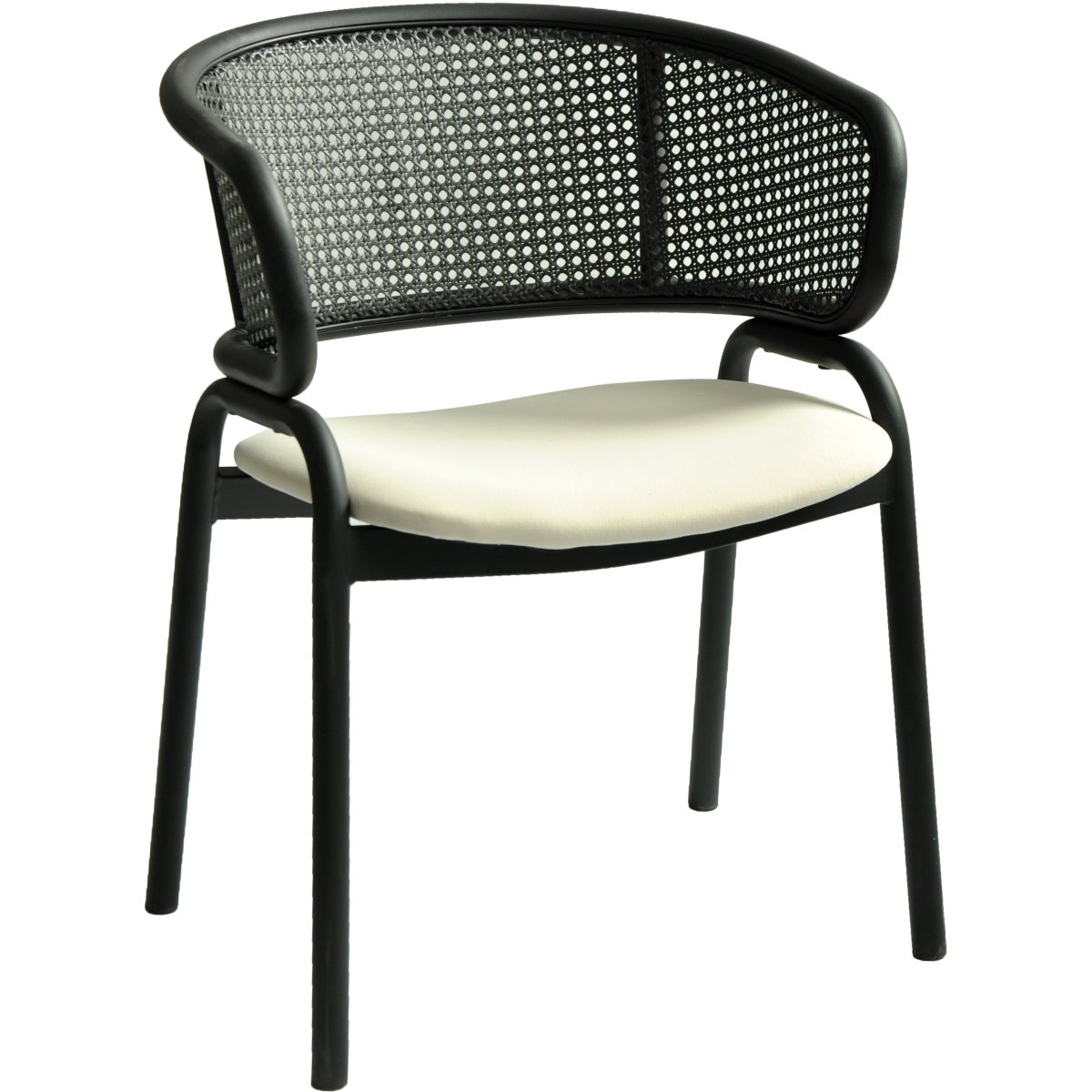 Ervilla Velvet Dining Armchair with Steel Legs and Wicker Back Black Black Beige Dining Chair Leisuremod