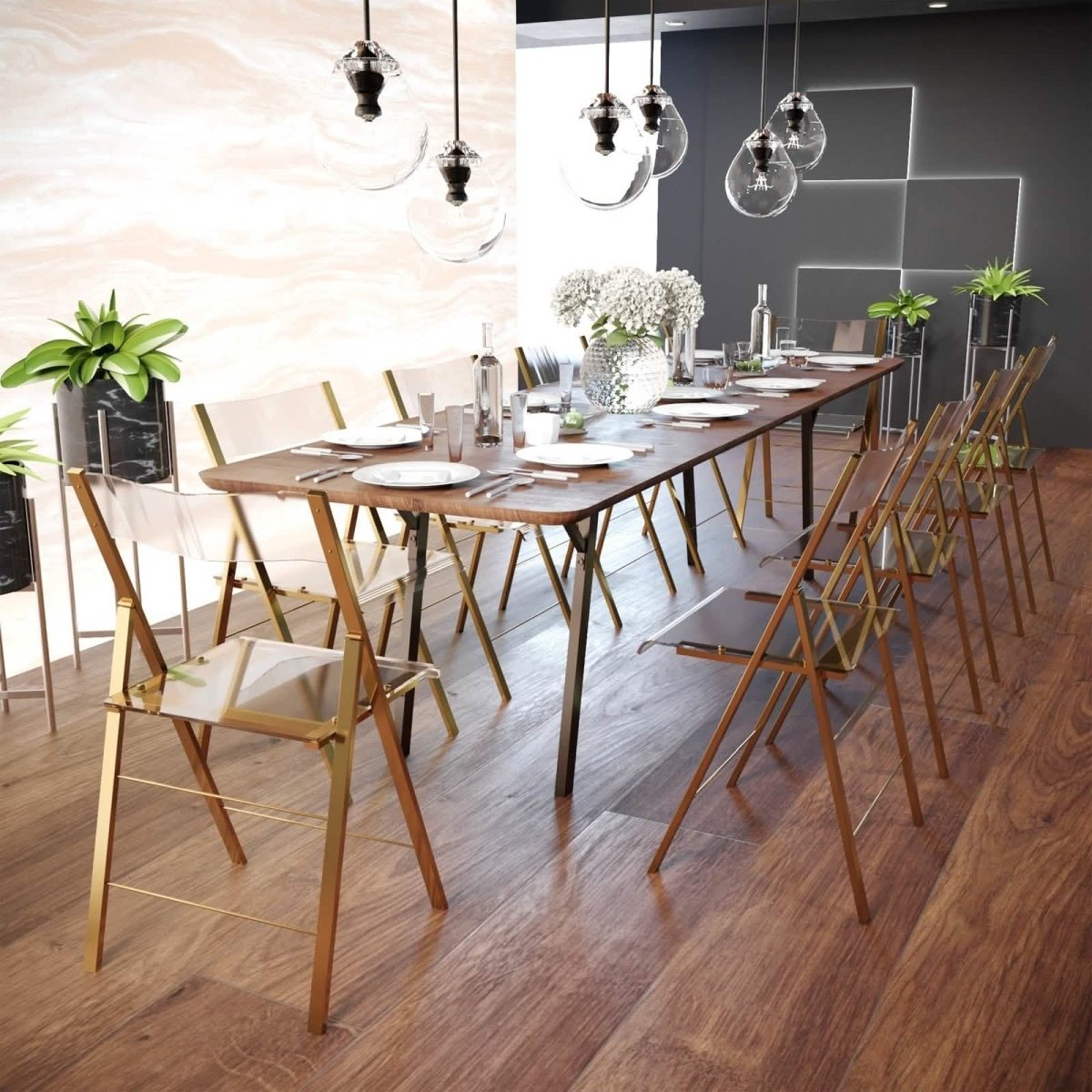 Menno Modern Acrylic Gold Base Folding Chair Dining Chair Leisuremod