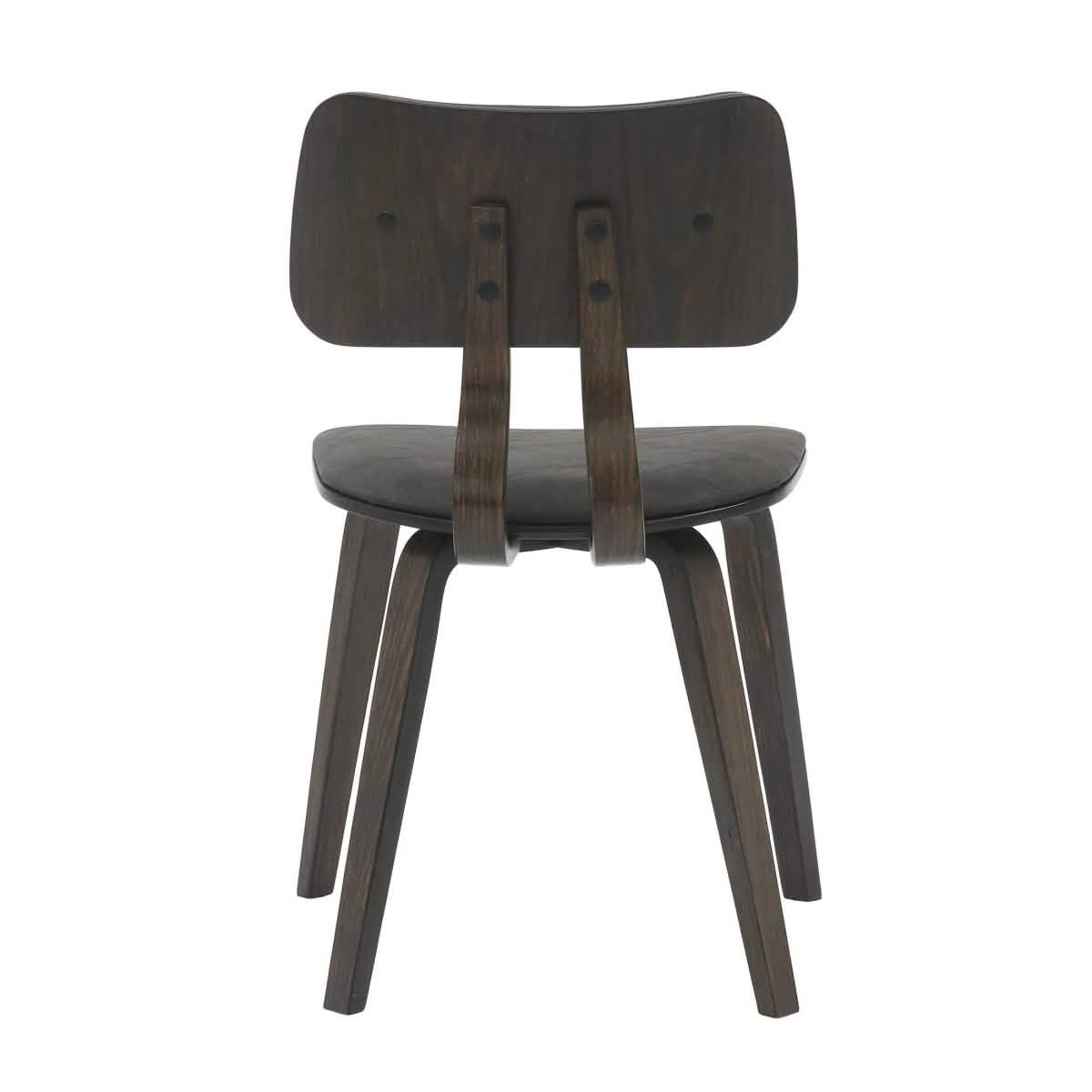Clivo Modern Wooden Dining Chair Upholstered in Leather With Walnut Color Frame Dark Walnut Brown Dining Chair Leisuremod