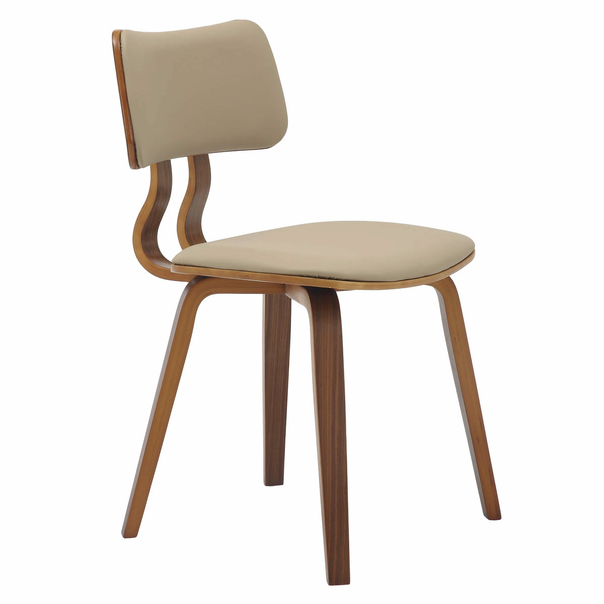 Clivo Modern Wooden Dining Chair Upholstered in Leather With Walnut Color Frame Walnut Light Brown Dining Chair Leisuremod