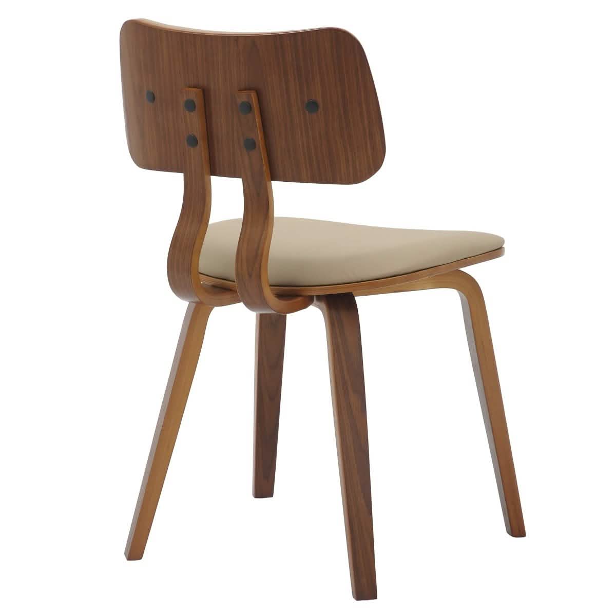 Clivo Modern Wooden Dining Chair Upholstered in Leather With Walnut Color Frame Walnut Light Brown Dining Chair Leisuremod