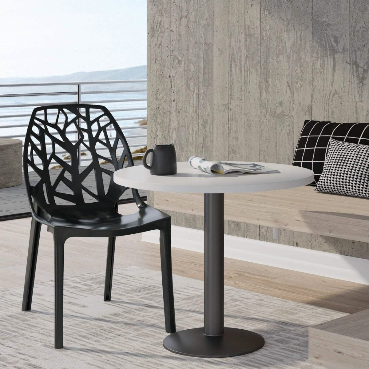 Cornelia Modern ABS Plastic Stackable Dining Chair with Cut-Out Tree Design Solid Black Dining Chair Leisuremod