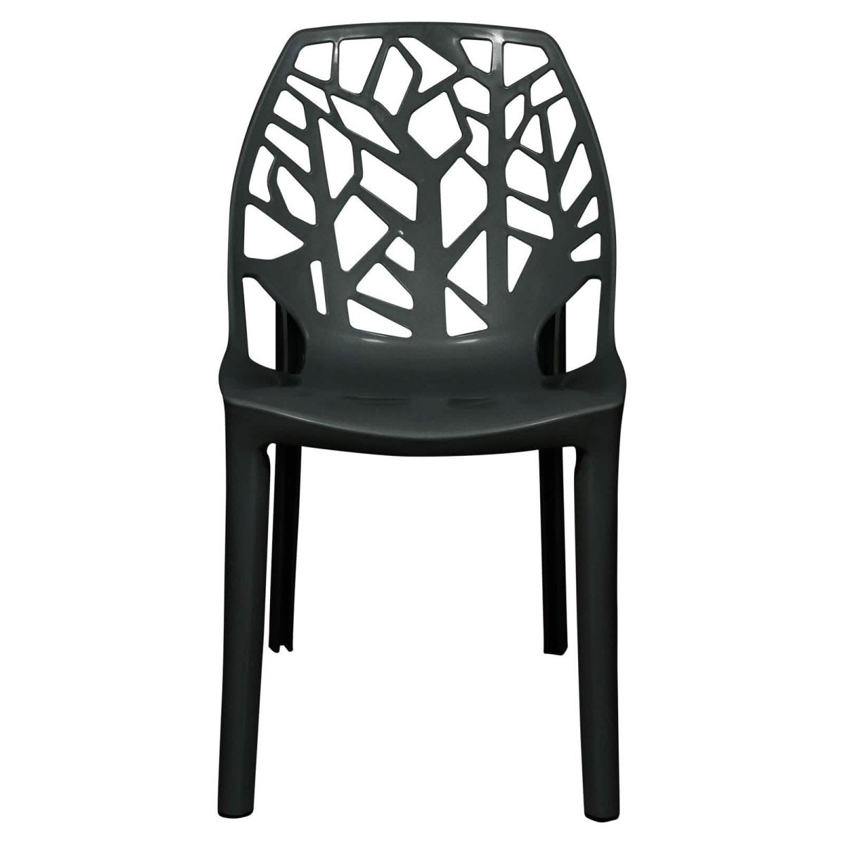 Cornelia Modern ABS Plastic Stackable Dining Chair with Cut-Out Tree Design Solid Black Dining Chair Leisuremod