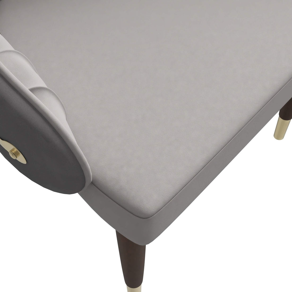 Elara Leather Dining Chair with Elegant Ripple Back and Gold Accents in Rubberwood Grey Dining Chair Leisuremod
