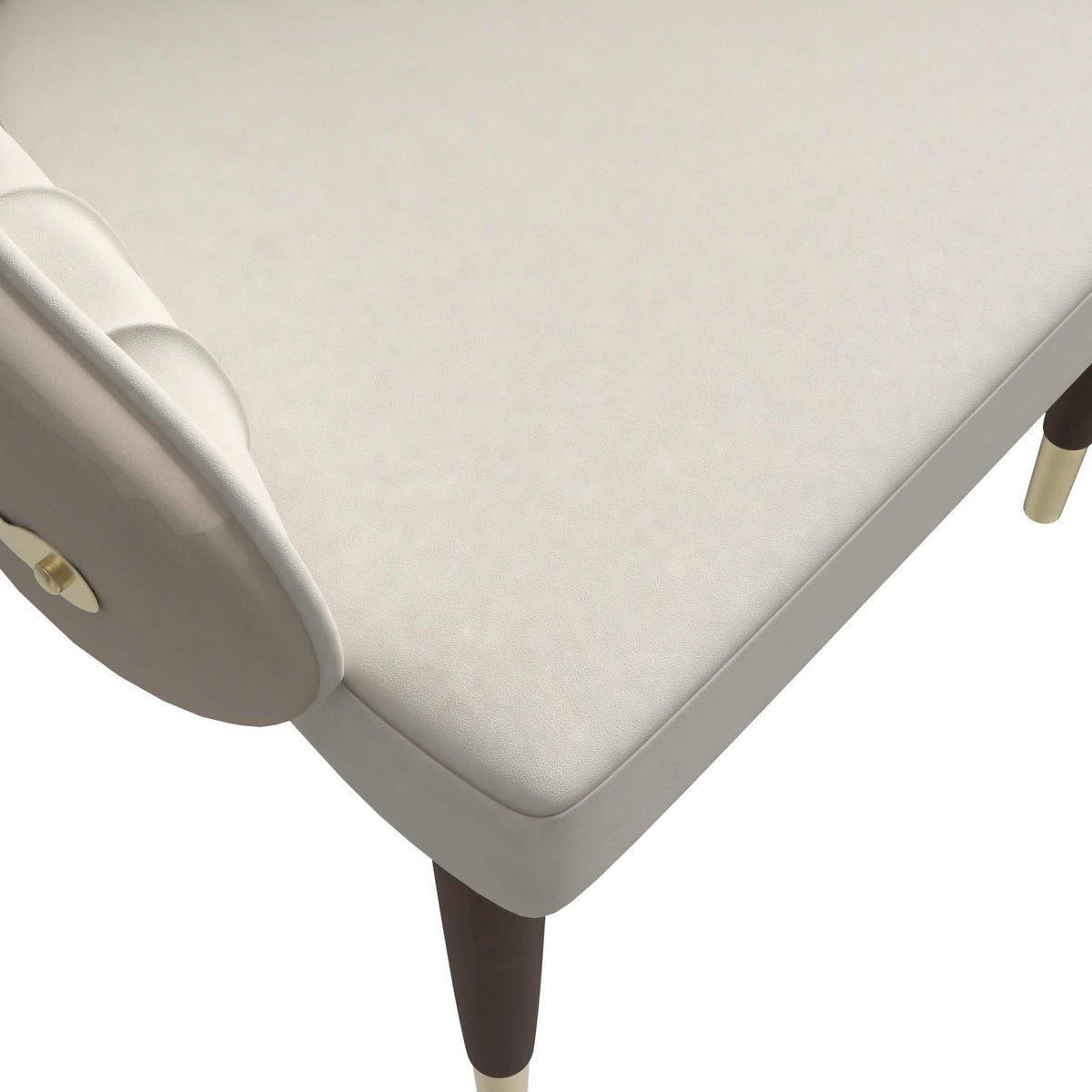 Elara Leather Dining Chair with Elegant Ripple Back and Gold Accents in Rubberwood Cream Dining Chair Leisuremod