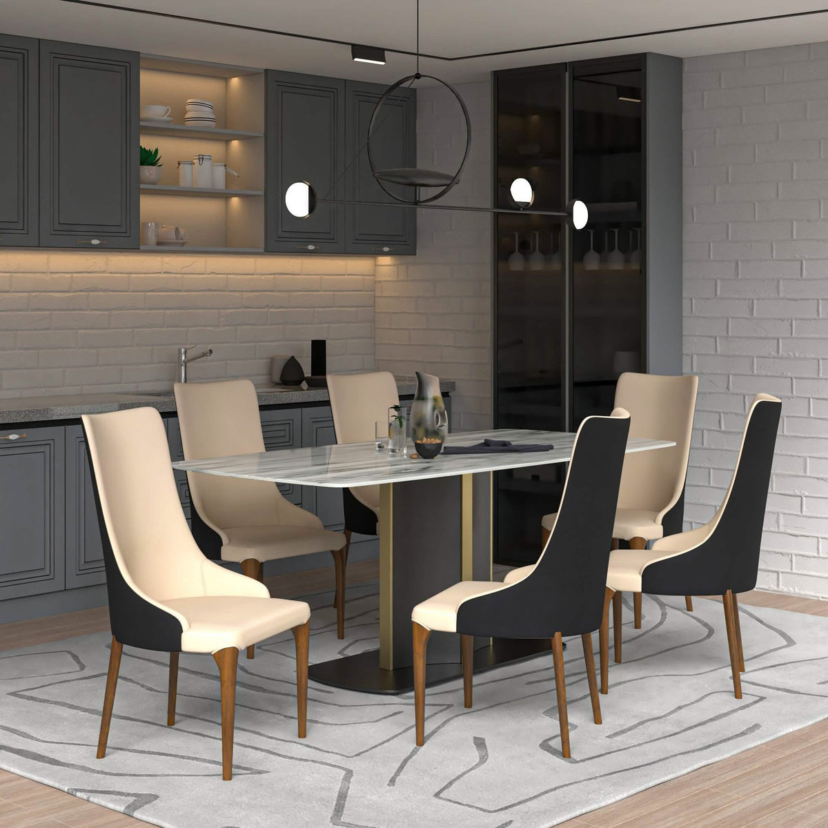 Elm Dining Chair with a Leather/Velvet Seat and a Two-Tone Color Design Backrest in Ash Wood Black Dining Chair Leisuremod