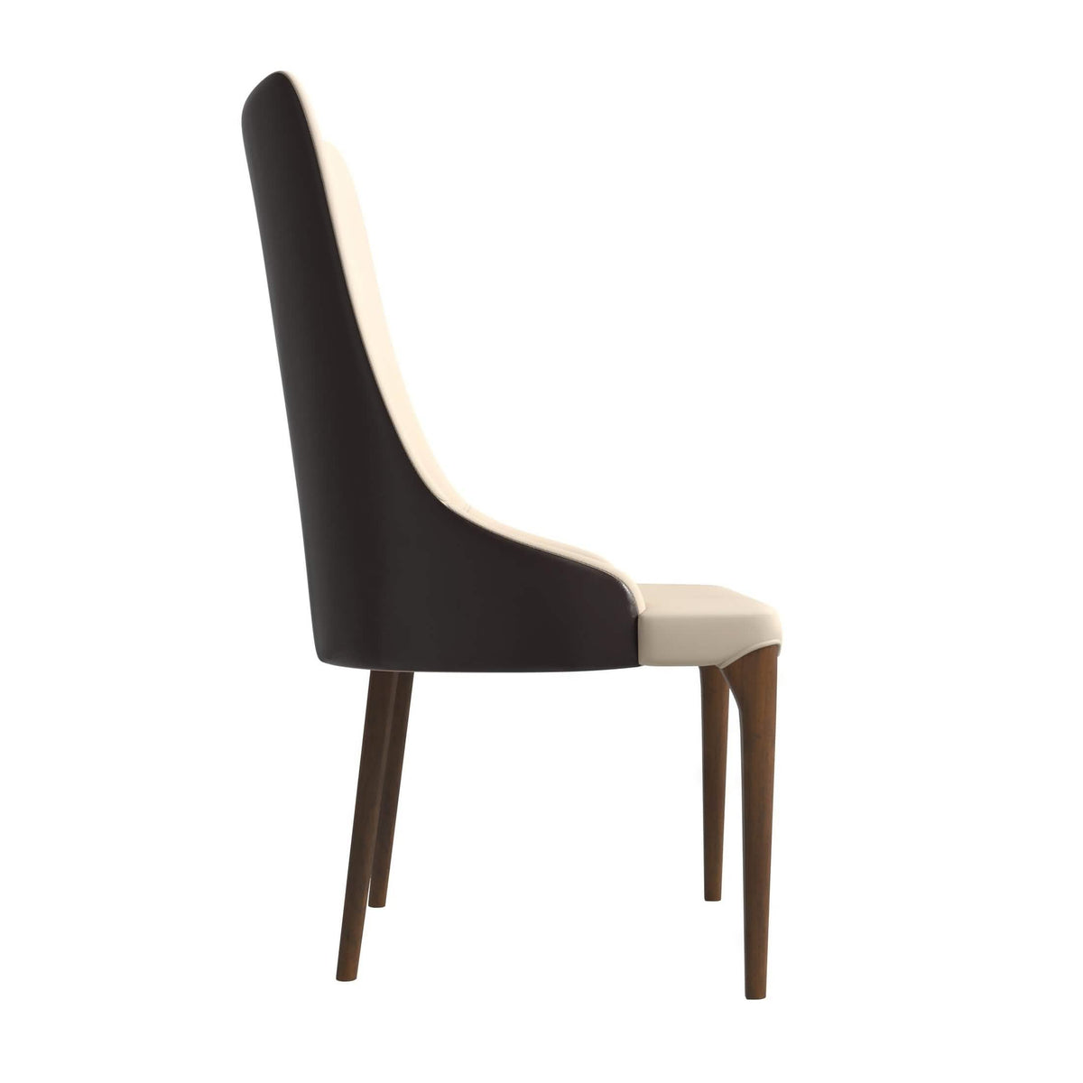 Elm Dining Chair with a Leather/Velvet Seat and a Two-Tone Color Design Backrest in Ash Wood Brown Dining Chair Leisuremod