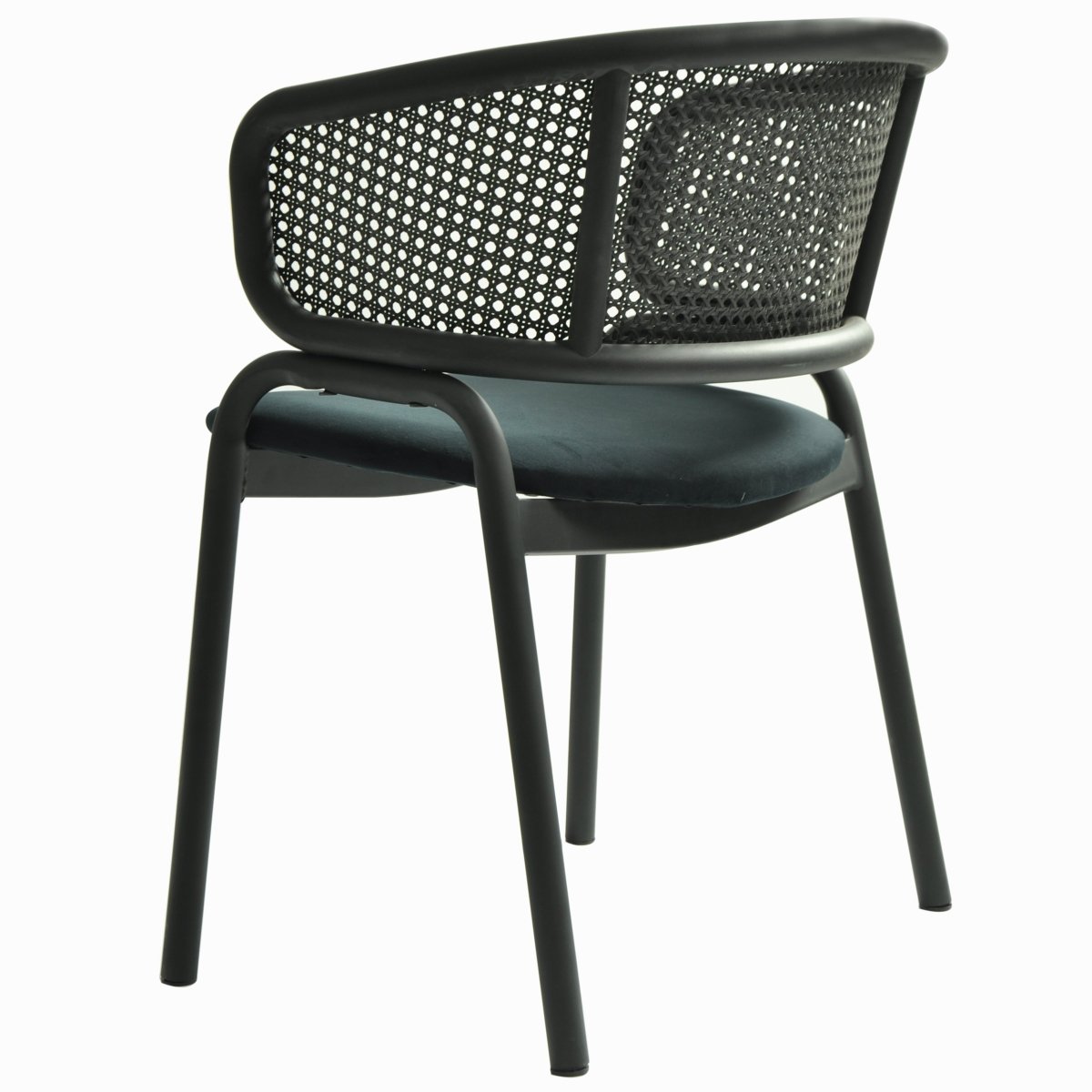 Ervilla Velvet Dining Armchair with Steel Legs and Wicker Back Black Black Black Dining Chair Leisuremod