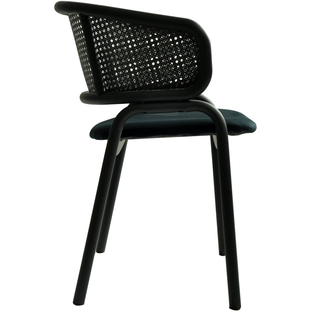 Ervilla Velvet Dining Armchair with Steel Legs and Wicker Back Black Black Black Dining Chair Leisuremod