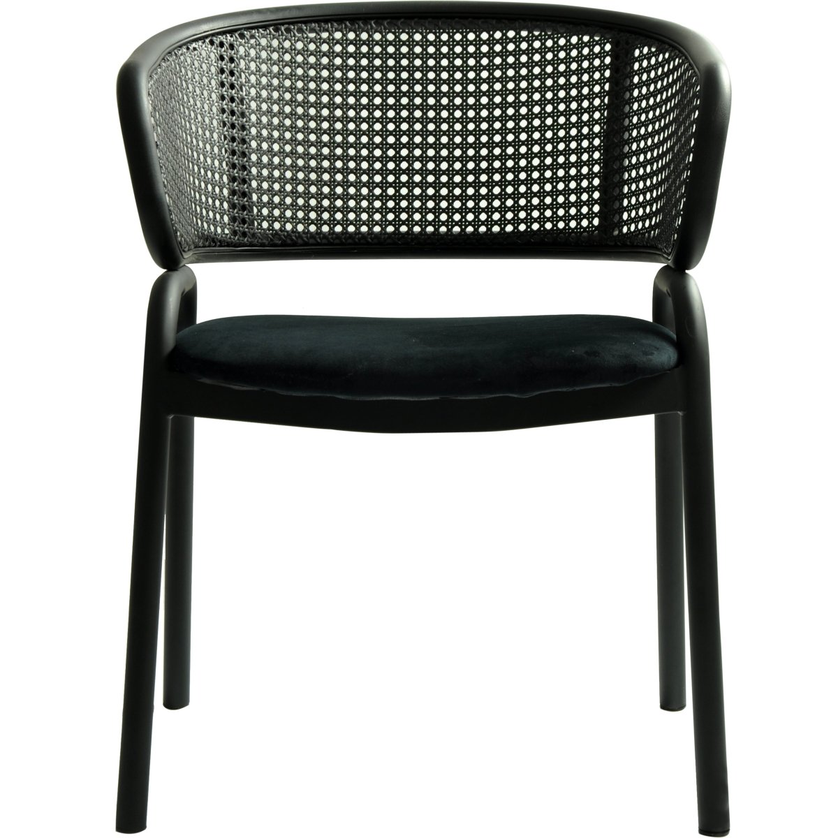 Ervilla Velvet Dining Armchair with Steel Legs and Wicker Back Black Black Black Dining Chair Leisuremod